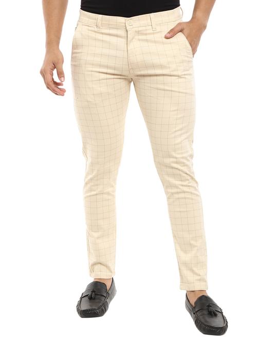 cream checkered chinos casual trouser - 18620488 - Very Small Image - 1