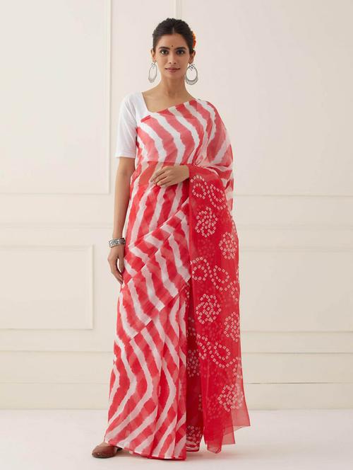 red tie & dye saree with blouse piece - 18621013 - Very Small Image - 1