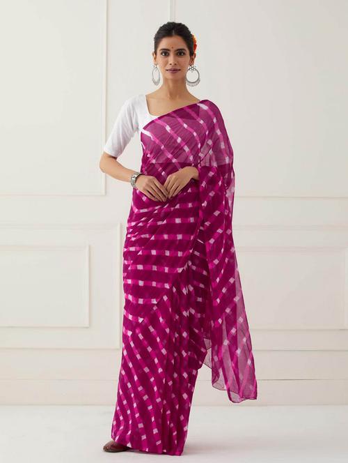 tie & dye saree with blouse piece - 18621216 - Very Small Image - 1