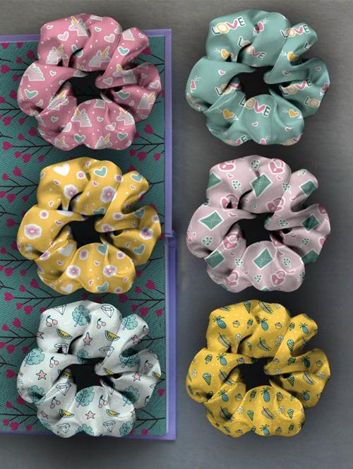 pack of 6 multicolored scrunchies - 18621355 - Very Small Image - 1