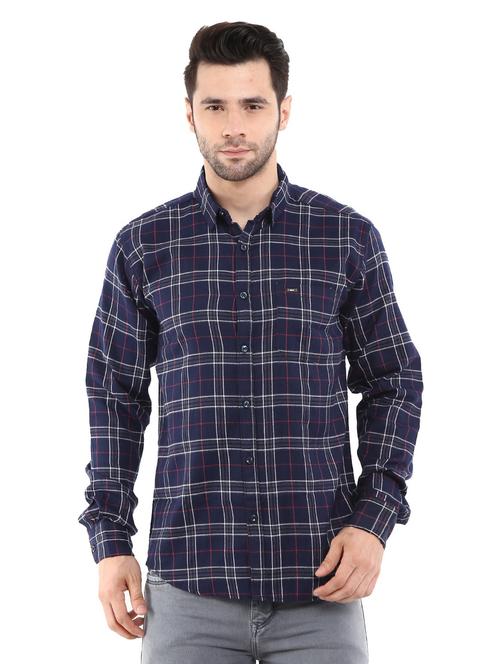 navy blue checkered casual shirt - 18623250 - Very Small Image - 1