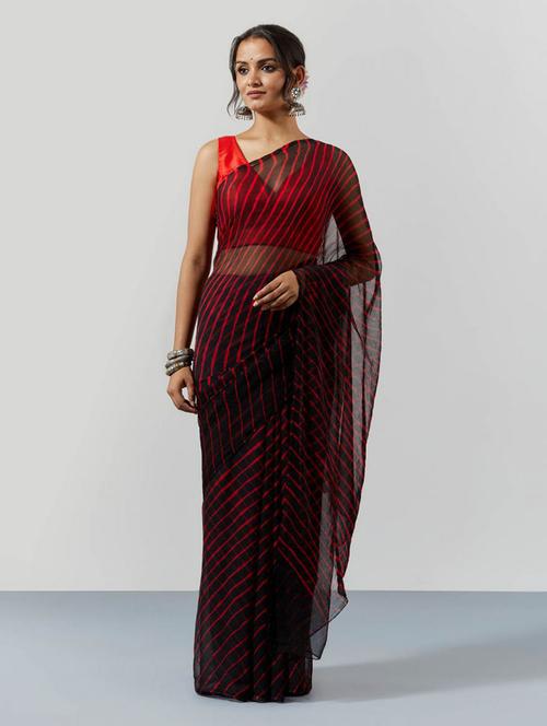 leheriya print saree with blouse piece - 18623311 - Very Small Image - 1