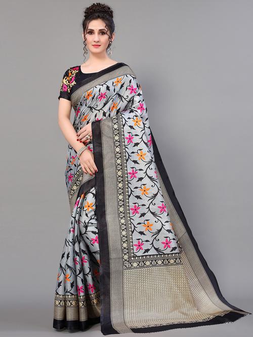 floral mysore silk saree with blouse - 18627130 - Very Small Image - 1