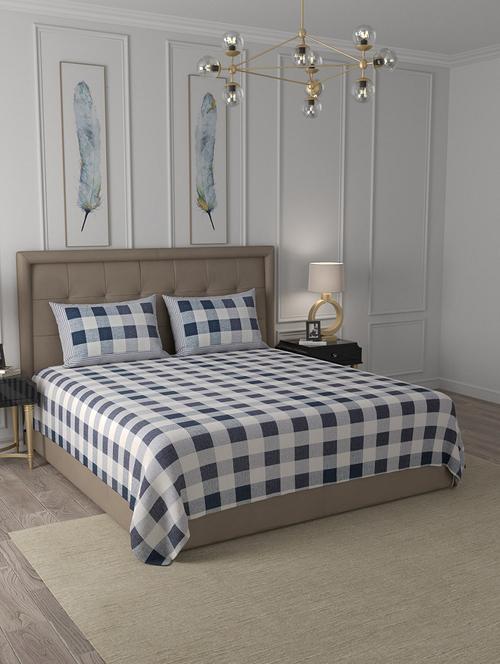 jaipur fabric checkered grey cotton king size king size bedsheet 2 pillow covers - 18627384 - Very Small Image - 1
