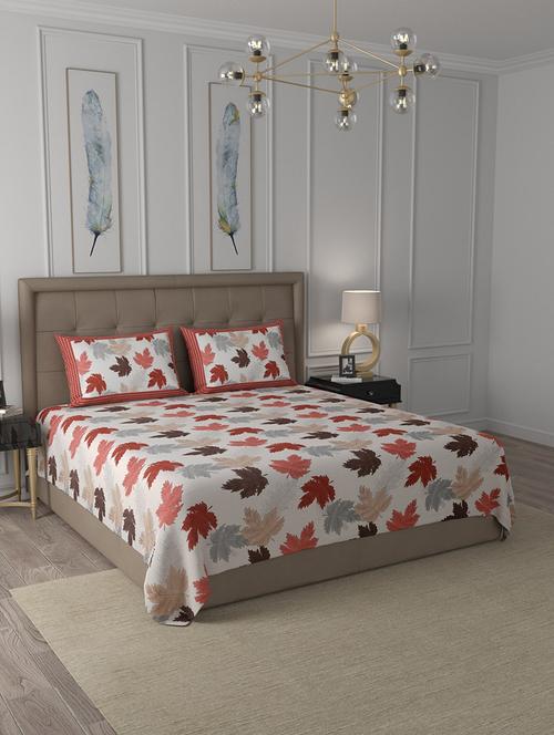 jaipur fabric maple orange cotton king size bedsheet 2 pillow covers - 18627387 - Very Small Image - 1