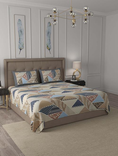 jaipur fabric modern trend beige pastel cotton king size bedsheet 2 pillow covers - 18627393 - Very Small Image - 1