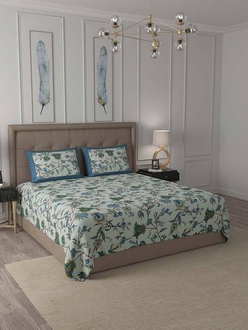 jaipur fabric green floral cotton king size bedsheet 2 pillow covers - 18627397 - Very Small Image - 1