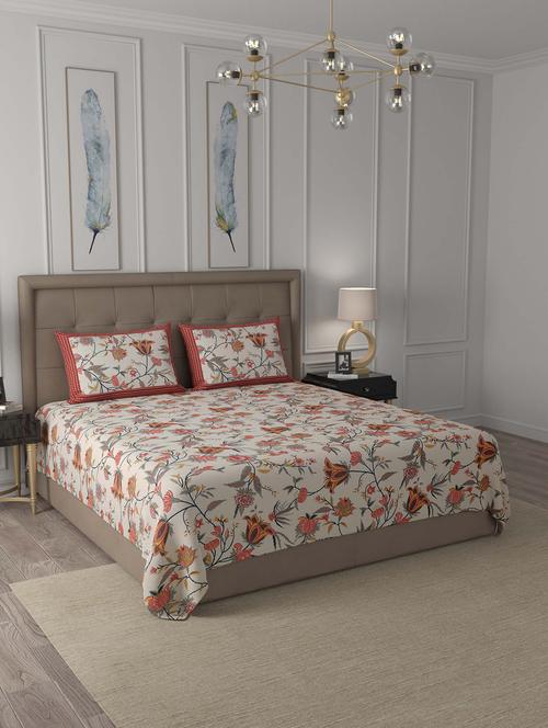 jaipur fabric red floral cotton king size bedsheet 2 pillow covers - 18627398 - Very Small Image - 1