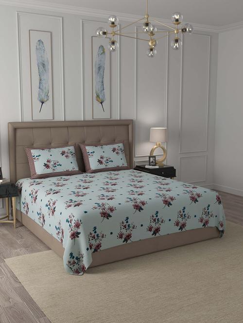 jaipur fabric brown flowers cotton king size bedsheet 2 pillow covers - 18627399 - Very Small Image - 1