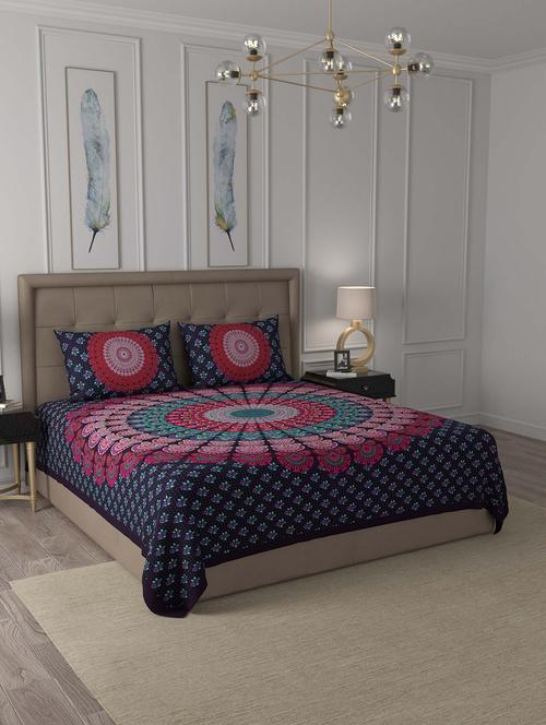 jaipur fabric violet mandala cotton double bedsheet with 2 pillow covers - 18627406 - Very Small Image - 1