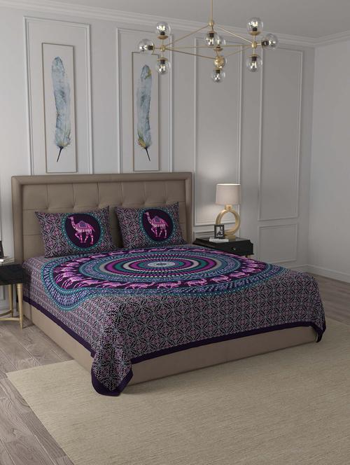jaipur fabric violet camel mandala cotton double bedsheet with 2 pillow covers - 18627416 - Very Small Image - 1