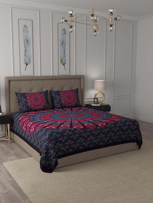 jaipur fabric violet zigzag mandala cotton double bedsheet with 2 pillow covers - 18627431 - Very Small Image - 1