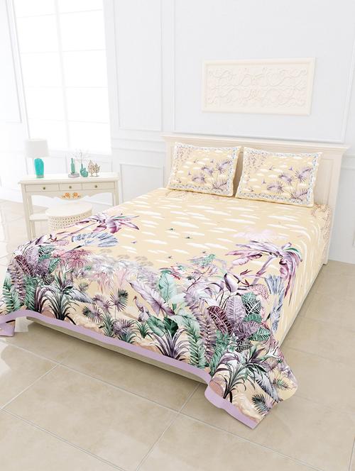 jaipur fabric cyperus cream digital print luxury cotton king size bedsheet with 2 pillow covers - 18627443 - Very Small Image - 1