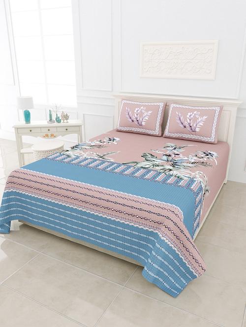 jaipur fabric oasis french digital print luxury cotton king size bedsheet with 2 pillow covers - 18627446 - Very Small Image - 1