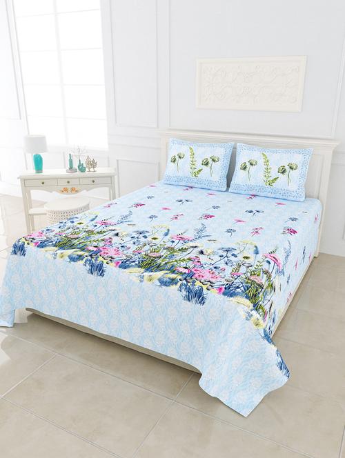 jaipur fabric flora aquatic digital print luxury cotton king size bedsheet with 2 pillow covers - 18627448 - Very Small Image - 1