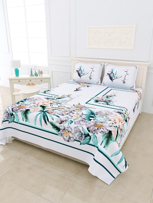 jaipur fabric dreamy seagreen digital print luxury cotton king size bedsheet with 2 pillow covers - 18627452 - Very Small Image - 1