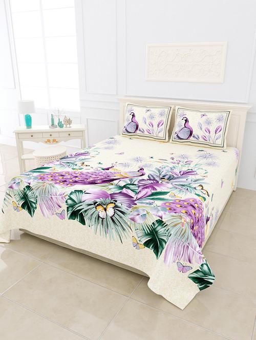 jaipur fabric peacock lavender digital print luxury cotton king size bedsheet with 2 pillow covers - 18627454 - Very Small Image - 1