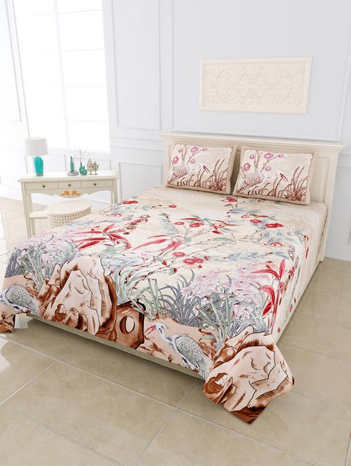 jaipur fabric deep sea brown red digital print luxury cotton king size bedsheet with 2 pillow covers - 18627458 - Very Small Image - 1