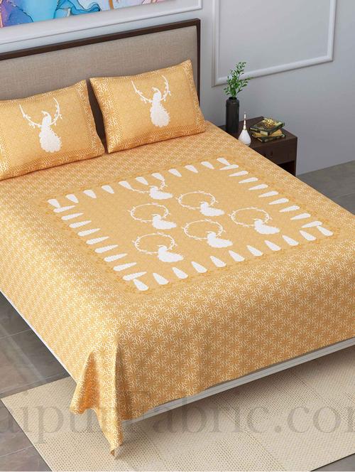 jaipur fabric cool pastel peacock brown king size pure cotton bedsheet with 2 pillow covers - 18627462 - Very Small Image - 1