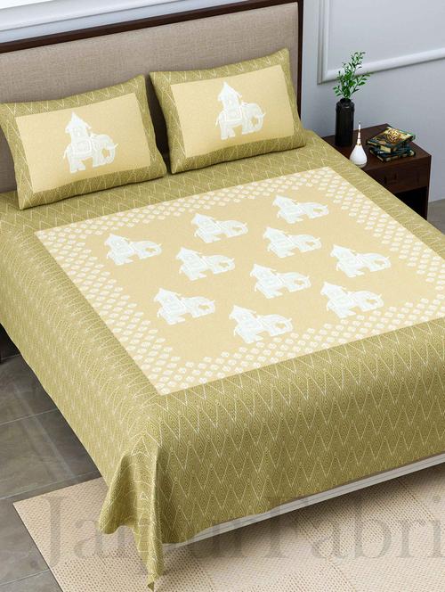 jaipur fabric the elephant king mehandi green king size pure cotton bedsheet with 2 pillow covers - 18627470 - Very Small Image - 1