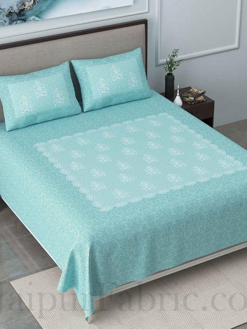 jaipur fabric boota pastel blue king size pure cotton bedsheet with 2 pillow covers - 18627473 - Very Small Image - 1