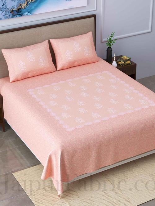 jaipur fabric boota pastel peach king size pure cotton bedsheet with 2 pillow covers - 18627474 - Very Small Image - 1