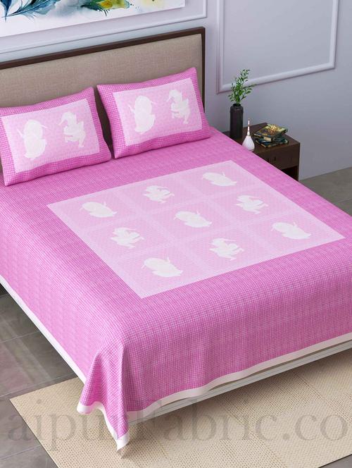 jaipur fabric celebration pastel pink king size pure cotton bedsheet with 2 pillow covers - 18627475 - Very Small Image - 1
