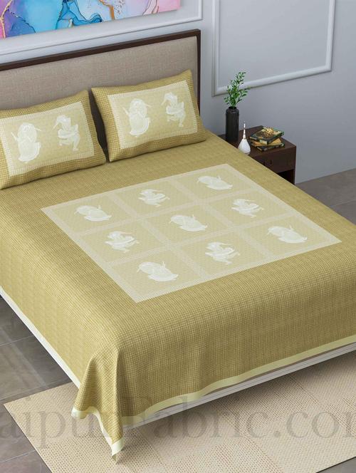 jaipur fabric celebration pastel green king size pure cotton bedsheet with 2 pillow covers - 18627476 - Very Small Image - 1