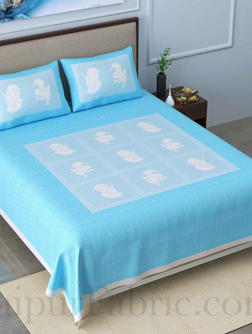 jaipur fabric celebration pastel blue king size pure cotton bedsheet with 2 pillow covers - 18627477 - Very Small Image - 1