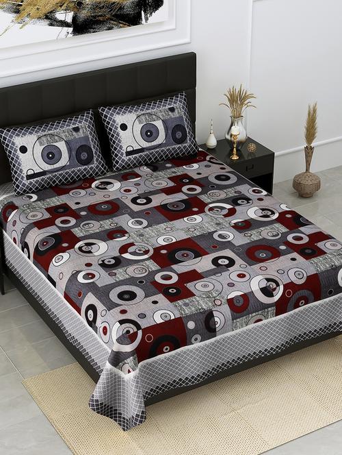 jaipur fabric procian print geometric art grey pure cotton king size bedsheet with 2 pillow covers - 18627481 - Very Small Image - 1