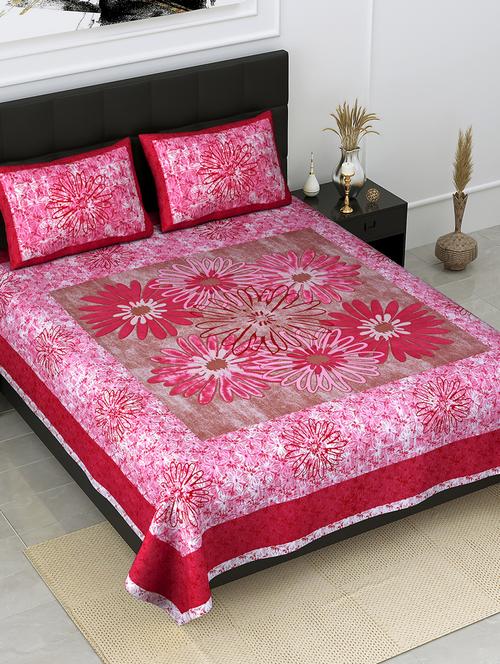 jaipur fabric procian print dandellions pink pure cotton king size bedsheet with 2 pillow covers - 18627485 - Very Small Image - 1