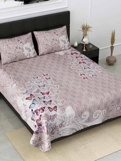 jaipur fabric procian print butterflies pink pure cotton king size bedsheet with 2 pillow covers - 18627488 - Very Small Image - 1