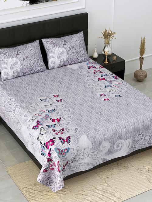 jaipur fabric procian print butterflies purple pure cotton king size bedsheet with 2 pillow covers - 18627489 - Very Small Image - 1
