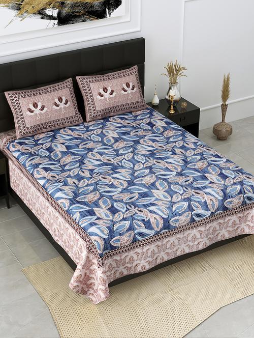 jaipur fabric procian print leaves pure cotton king size bedsheet with 2 pillow covers - 18627490 - Very Small Image - 1