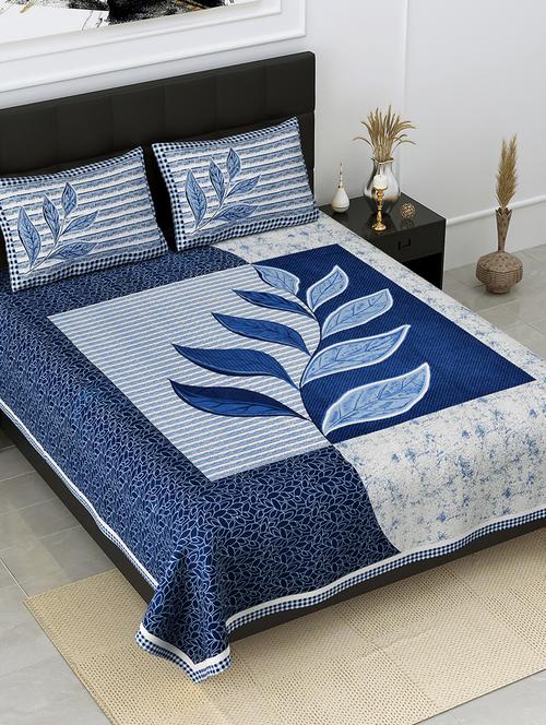 jaipur fabric procian print cotyledon blue pure cotton king size bedsheet with 2 pillow covers - 18627493 - Very Small Image - 1
