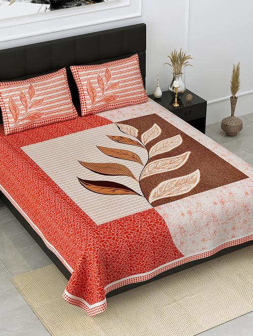 jaipur fabric procian print cotyledon peach pure cotton king size bedsheet with 2 pillow covers - 18627494 - Very Small Image - 1