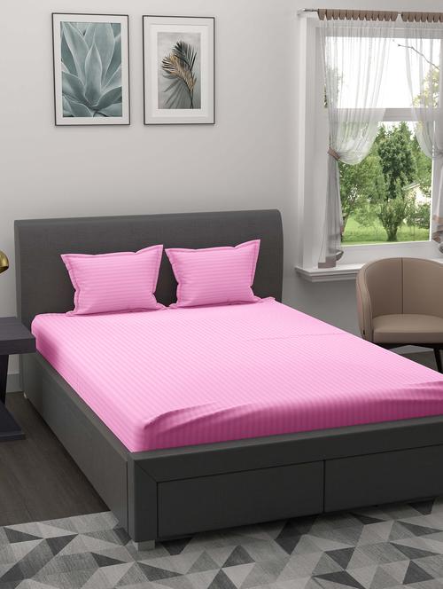 jaipur fabric light pink satin stripes double bedsheet with 2 pillow covers - 18627507 - Very Small Image - 1