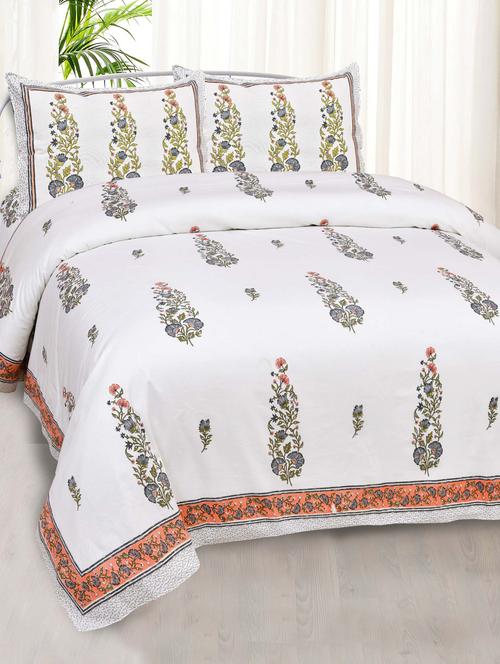 orange purpurea super fine cotton block print king size bedsheet with 2 pillow covers - 18627518 - Very Small Image - 1