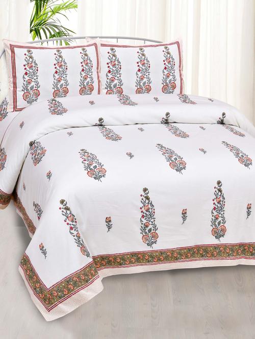 green purpurea super fine cotton block print king size bedsheet with 2 pillow covers - 18627519 - Very Small Image - 1