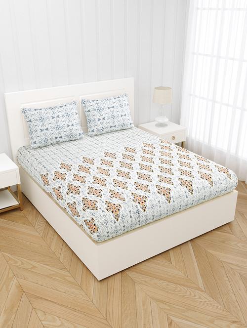 royal heritage blue premium cotton king size double bedsheet with 2 pillow covers - 18627529 - Very Small Image - 1