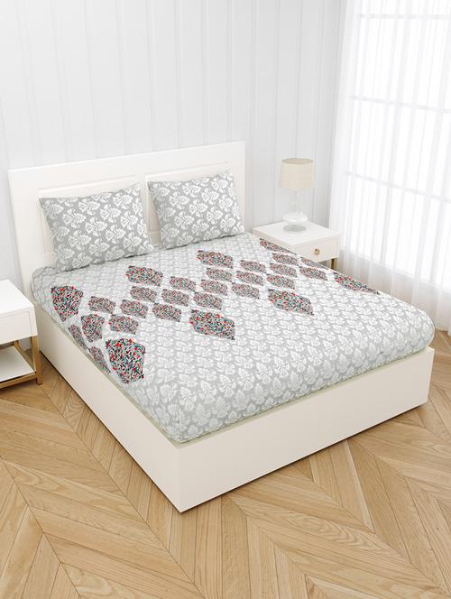 classy elegance grey premium cotton king size bedsheet with 2 pillow covers - 18627530 - Very Small Image - 1