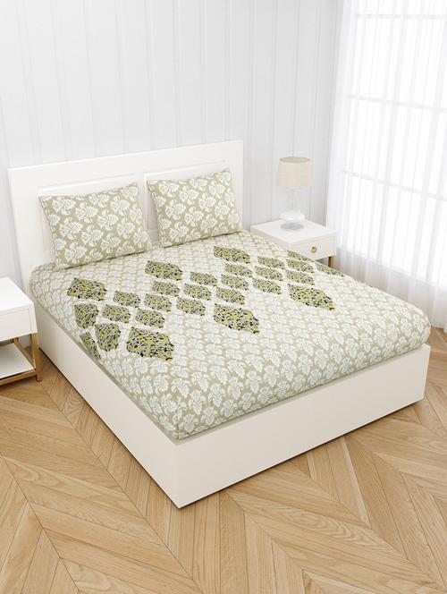 classy elegance green premium cotton king size bedsheet with 2 pillow covers - 18627532 - Very Small Image - 1