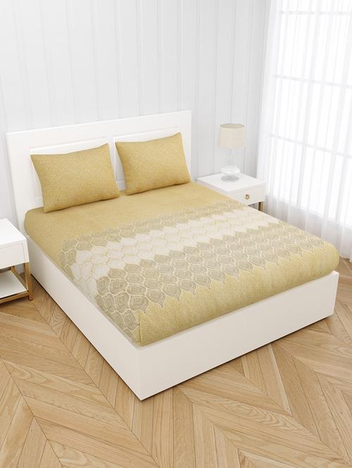 dreamy yellow premium cotton king size bedsheet with 2 pillow covers - 18627534 - Very Small Image - 1