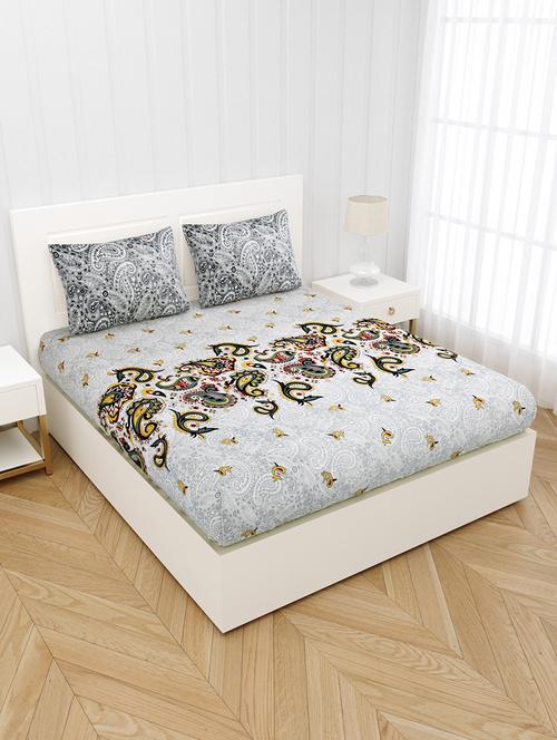 artistic grey premium cotton king size double bedsheet with 2 pillow covers - 18627541 - Very Small Image - 1