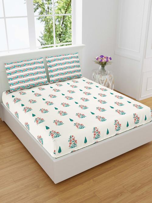 yellow pastel boota block print pure cotton king size double bedsheet with 2 pillow covers - 18627546 - Very Small Image - 1