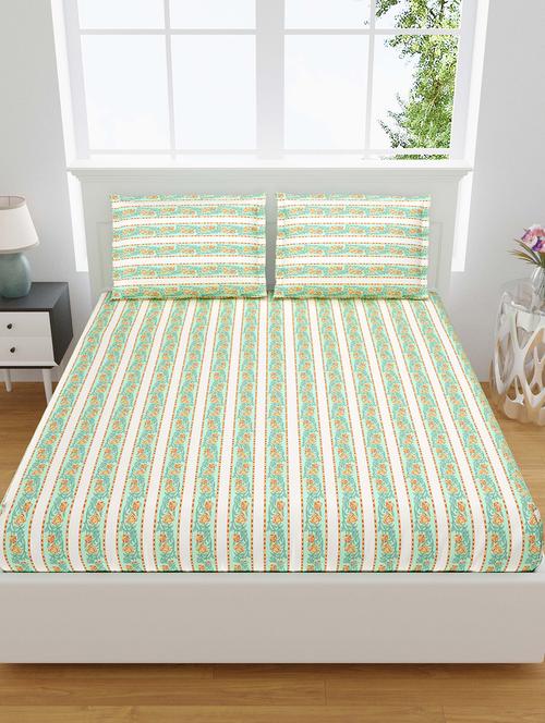stripes yellow pastel boota block print pure cotton king size double bedsheet with 2 pillow covers - 18627549 - Very Small Image - 1