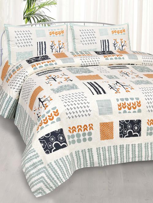 designer art bright multi patch print premium cotton king size bedsheet with 2 pillow covers - 18627560 - Very Small Image - 1