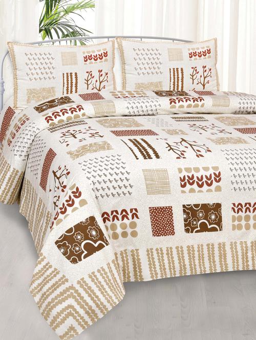 designer art gold multi patch print premium cotton king size bedsheet with 2 pillow covers - 18627562 - Very Small Image - 1