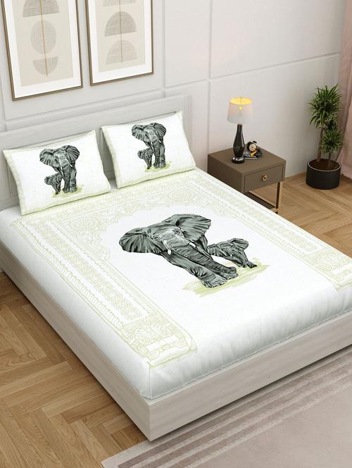 yellow elephant print king size bedsheet with 2 pillow covers - 18627578 - Very Small Image - 1