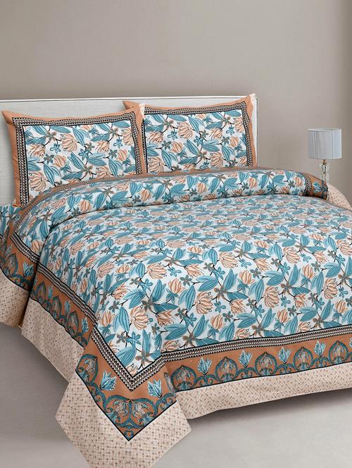 lilium blue floral pure cotton double bedsheet with 2 pillow covers - 18627601 - Very Small Image - 1